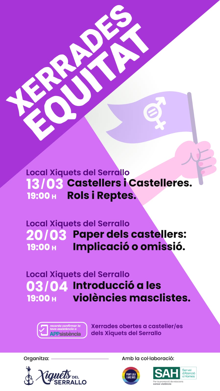L’equitat de gènere i les noves masculinitats protagonitzen el nou cicle de xerrades dels Xiquets del Serrallo